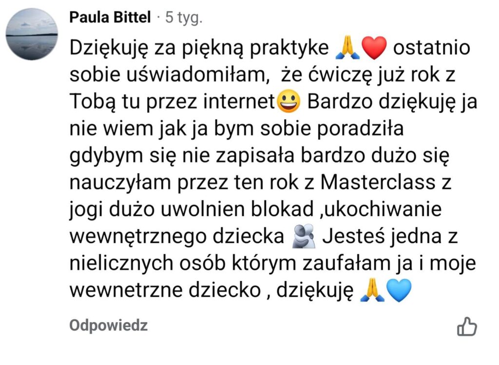 Opinia kursantki na temat porannej jogi i moich Masterclassów